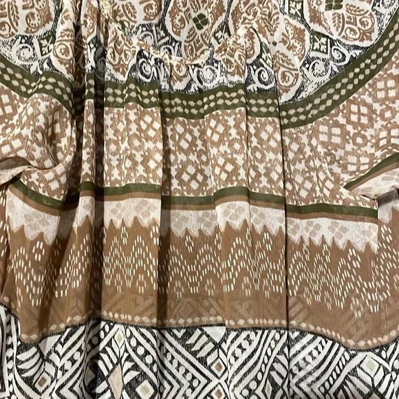 Flowy sheer womens blouse shirt top army green mustard white size m or lg - Picture 2 of 5